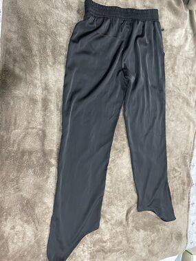 Aqua Black Elastic Waist Satin Pants